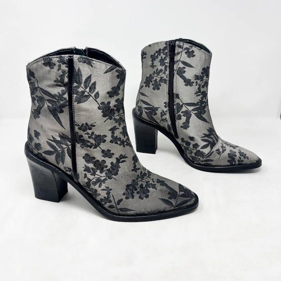 Free People Shoes - FREE PEOPLE | Barclay Brocade Floral Silver Black Heeled Ankle Boots Women’s 10